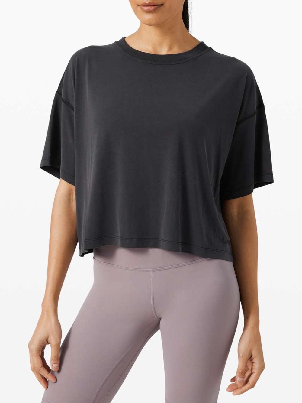 Lululemon Distressed Dark Gray Cropped Boxy Tee